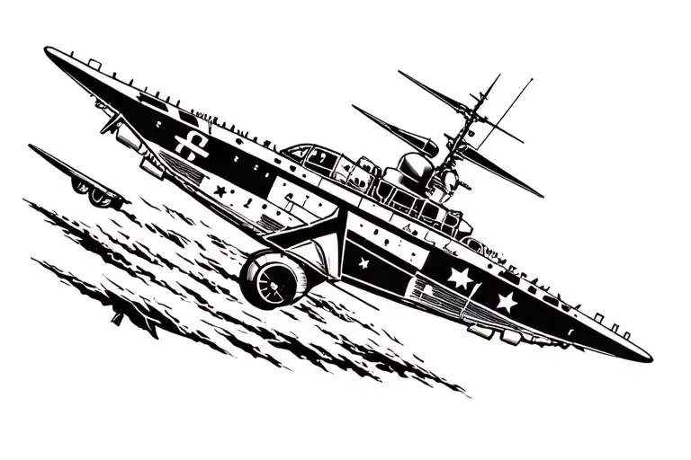 Us Battleship Fighting Airplane