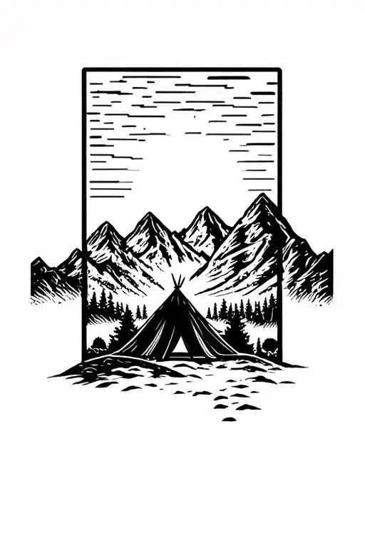 Force Landscape With A Tent Illuminated With Light In The Background In The Mountains