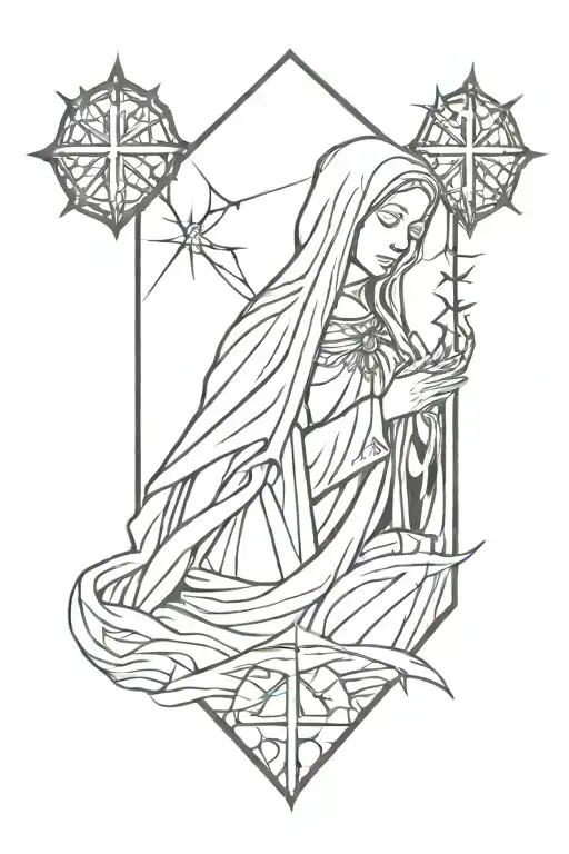 Holy Mary With Medieval Art And Tight Cobweb