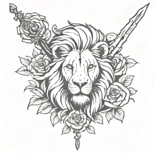 Lion And Roses And 3 Swords