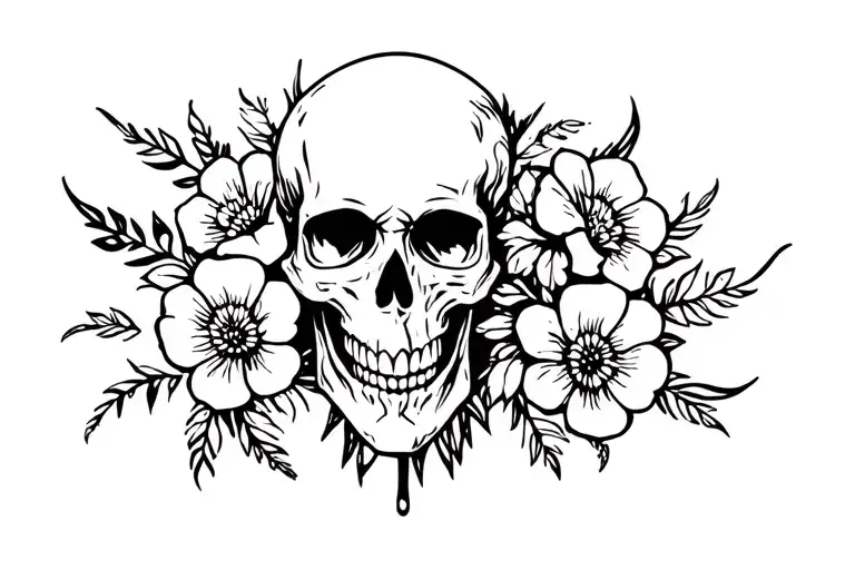 Gothic Skull Flowers Intertwined