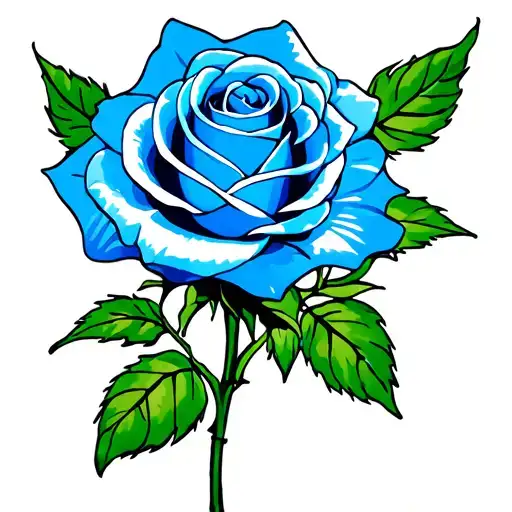 Blue Rose With Green Leaves