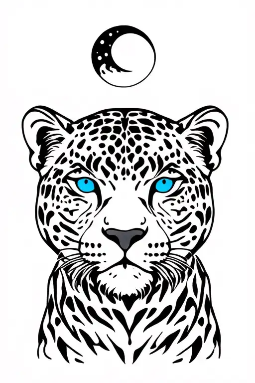 Jaguar With Blue Eyes And A Moon
