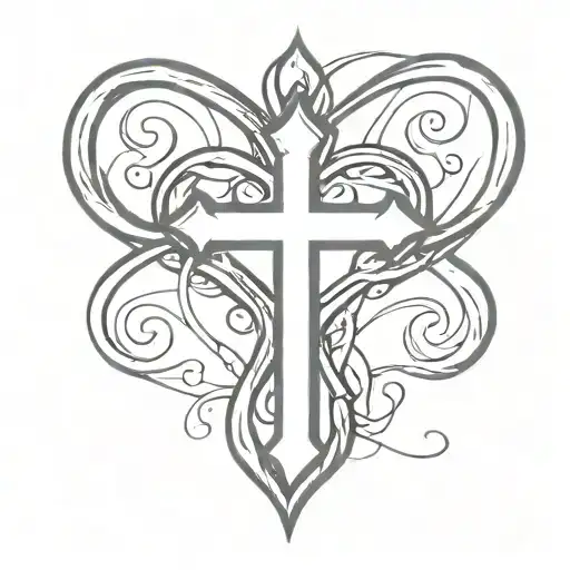 A Small Heart And Cross Intertwined