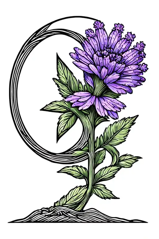 Thin Lined Gemini Symbol Wrapped In Lavender Flower