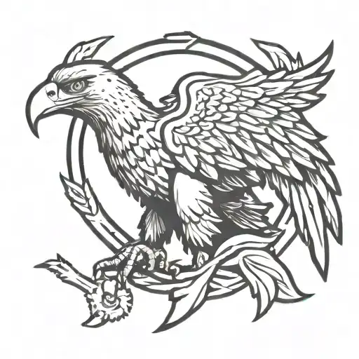 Bald Eagle Holding Peace And War Symbols