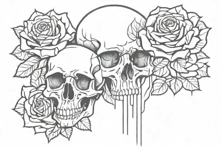 Skull And Rose Fine Line Art