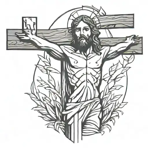 Jesus On A Cross With A Field Below