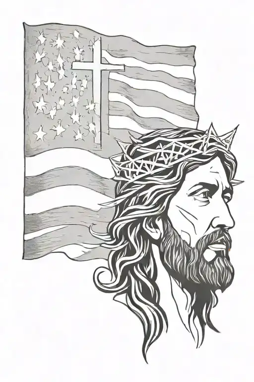 American Flag And Jesus Praying