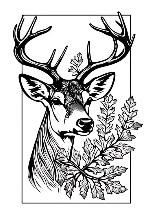 Deer Head With Oak Leaves