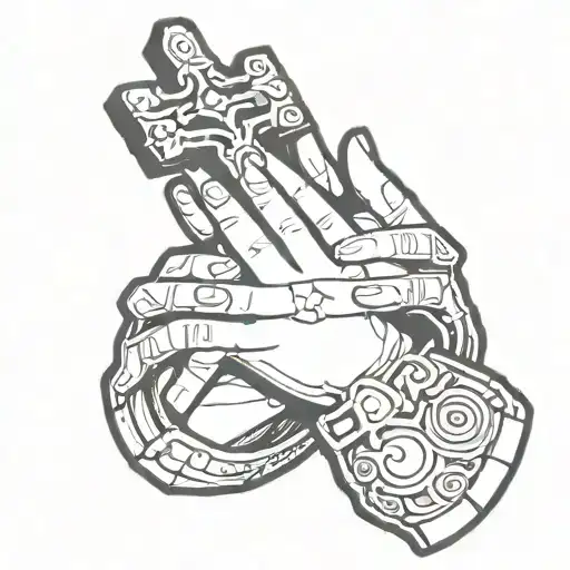 Neotraditional Black And Grey Hands Praying With A Cross In The Background