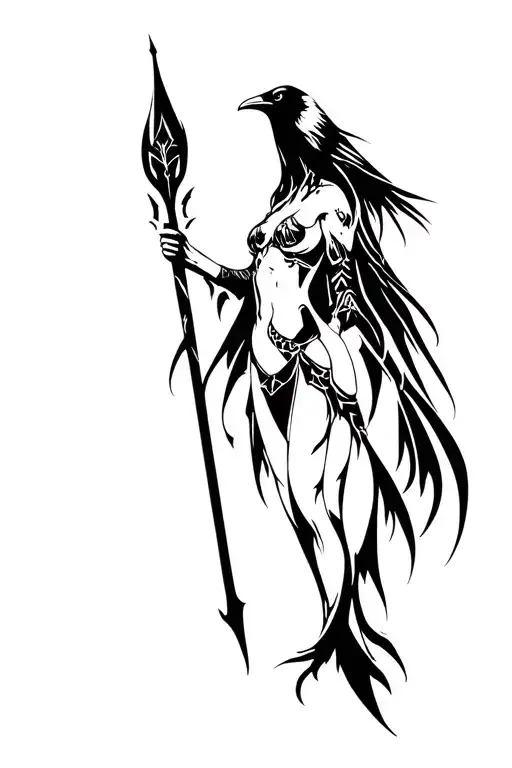 Morrigan God With Her Crow And Spear