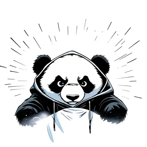 Angry Panda Wearing A Hoodie Ascending Into Heaven