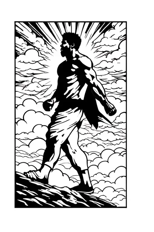 Strong Black Man Walkin Toward The Sun Rising With Clouds