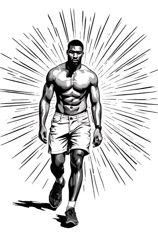 Strong Black Man Walking Towards Bright Shining Full