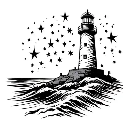 Lighthouse With Stars And Sparkles Coming Out Of It