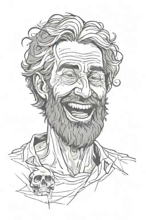 Bearded Man Stoic Thinking With Skull Crazy Laughing Hand On Face Distortion Blend