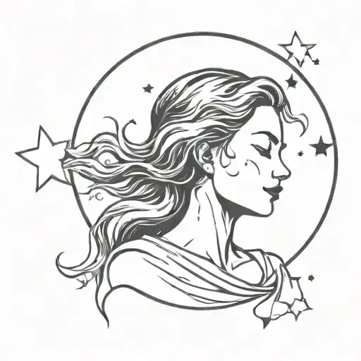 Woman With Moon Surrounded By Stars