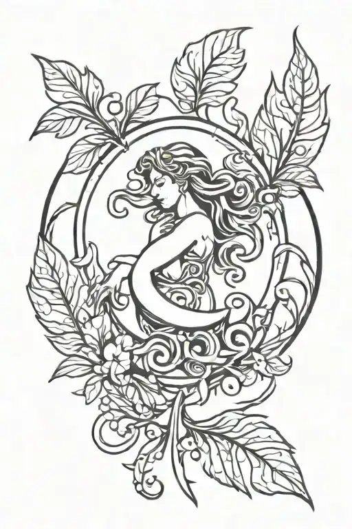 Aquarius Zodiac Sign Surrounded Leaves