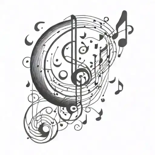 Moon And Musical Notes Intertwined