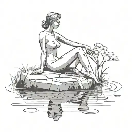 Just The Slim Body Of A Woman Statue Posing In A Pond Simple And Majestic