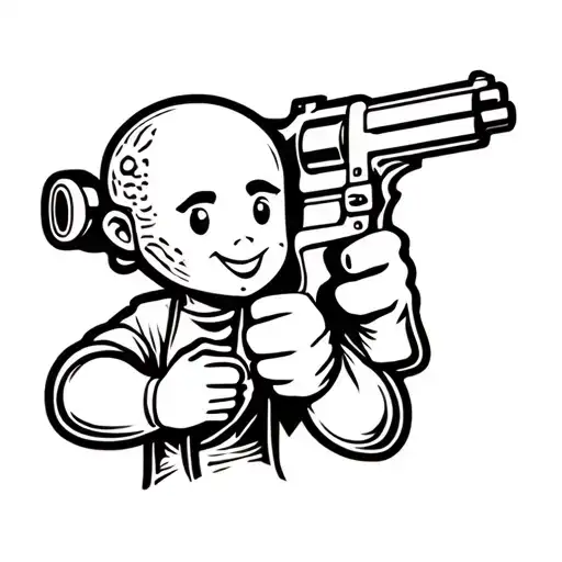 Cartoon Peanut Holding Gun Shooting