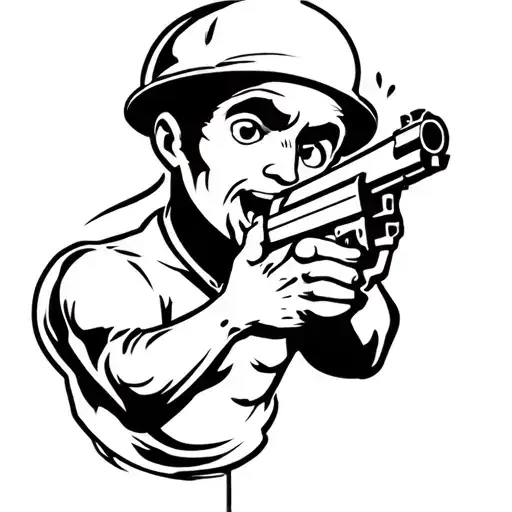 Cartoon Peanut Holding Gun Barrels