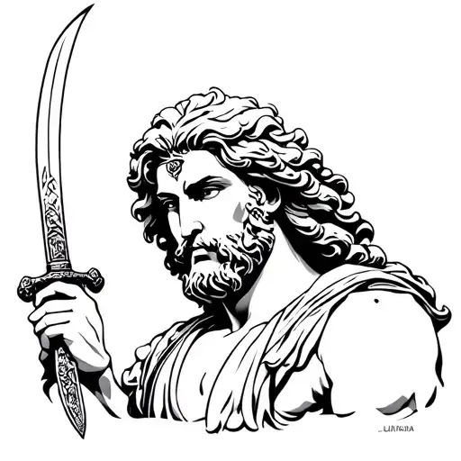 Greek God Holding A Katana