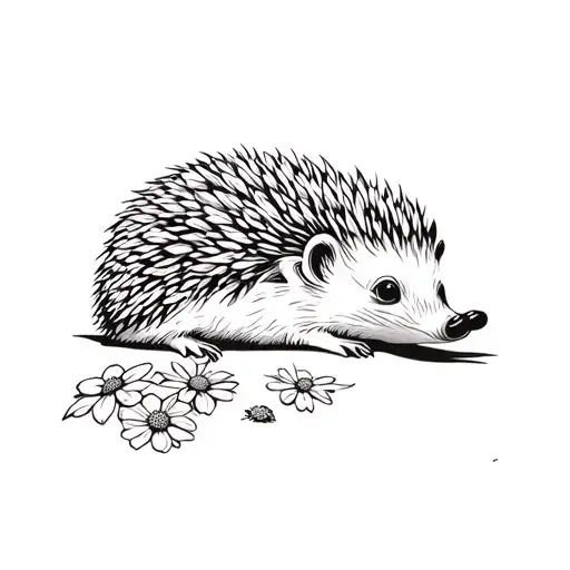 The Albino Hedgehog Lies In The Flowers Growing