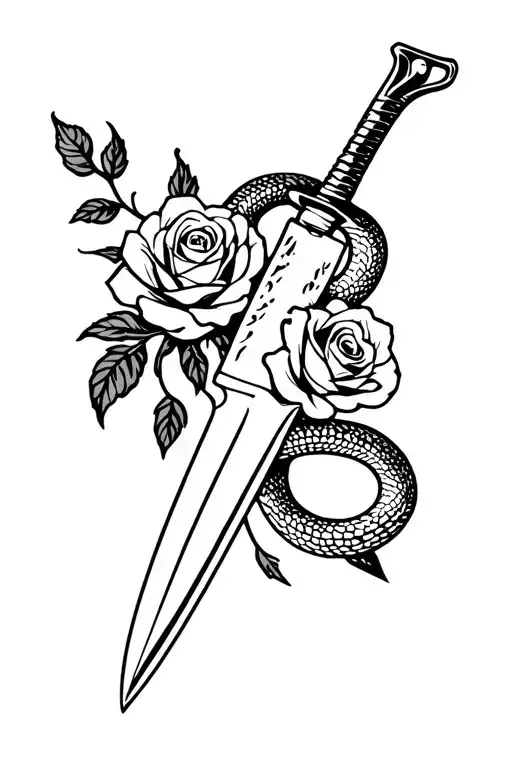 Knife And Snake With Roses