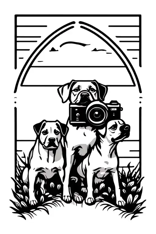 Camera And Dogs Standing Guard Holding