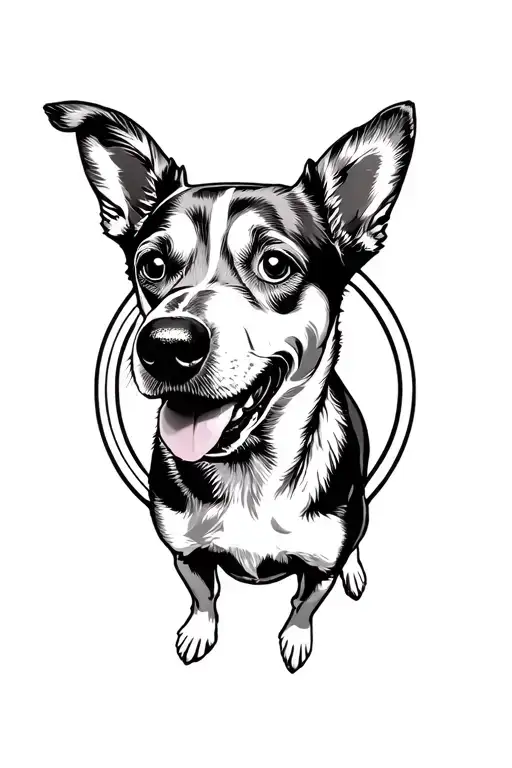 Dog Standing Proudly In Fromt Of Camera Lens Surrounded