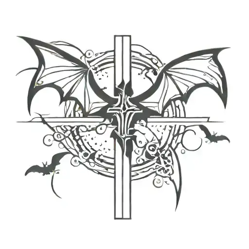 Cross With Bats Around It