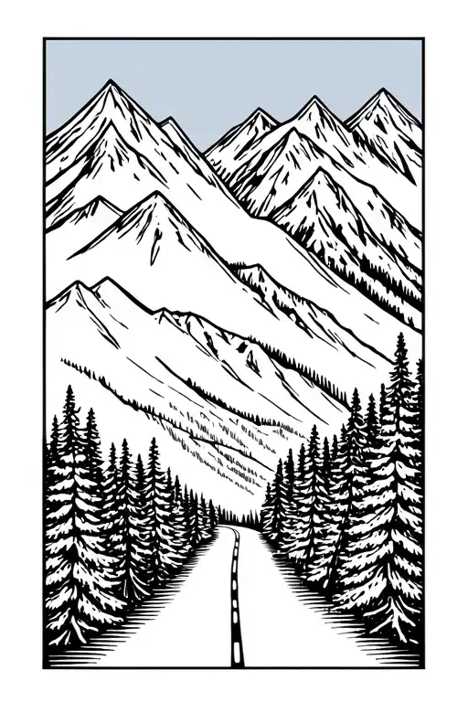 Road To Mountains In Pine Tree Forest