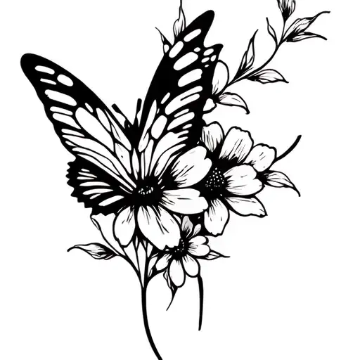 Suminagashi Glitched Butterfly And Flower Intertwined