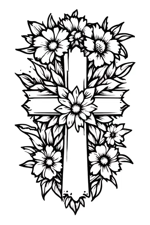 Cross Flowers Surrounding
