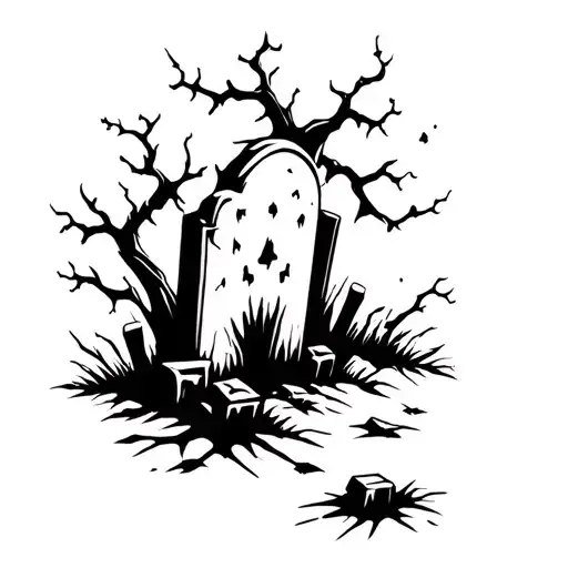 Bloody Graveyard Scene With Tombstones