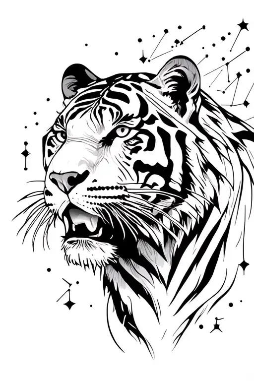 Tiger Head With Constellations Representing