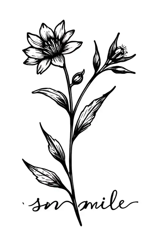 Larkspur Flower With Smile Written In The Stem In Cursive