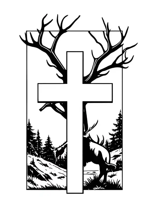 Cross And Hunting Scene