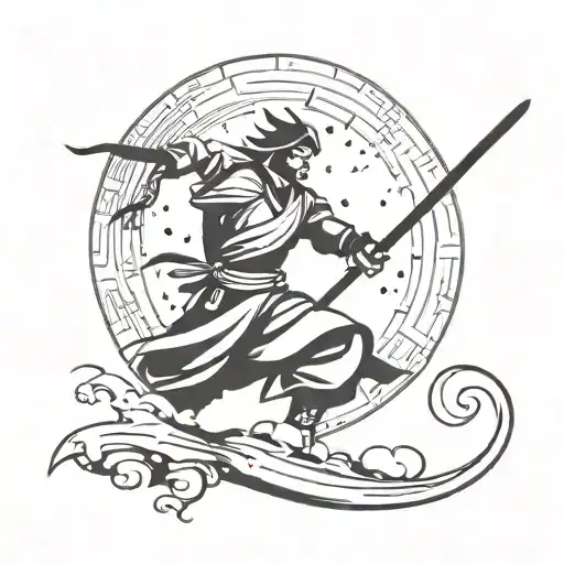 A Tribal Samurai Cutting The Moon