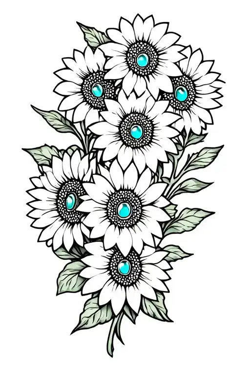 Tooled Leather With Sunflowers And Turquoise Gems