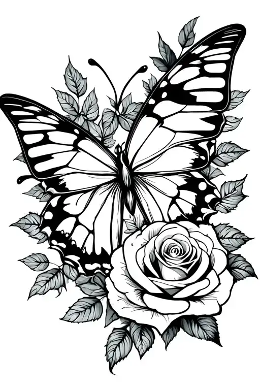 Butterfly And Roses Intertwined
