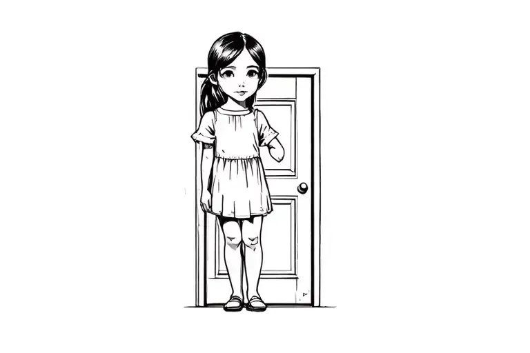 A Little Girl Standing In Front Of A Door
