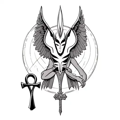 Anubis With Devil Wings Holding Ankh