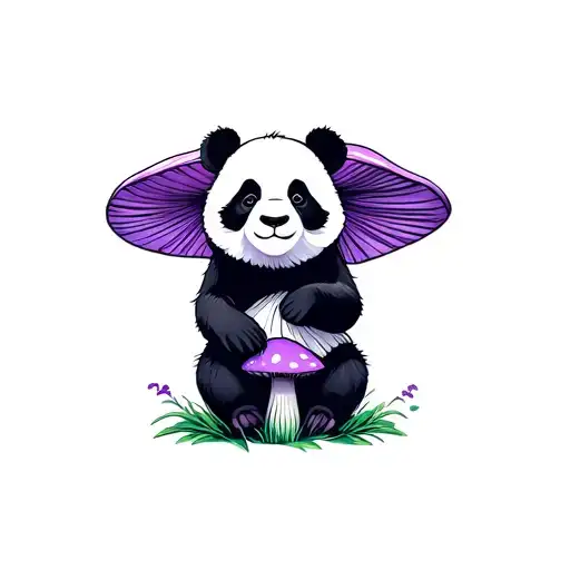 Panda Sitting On Purple Mushroom