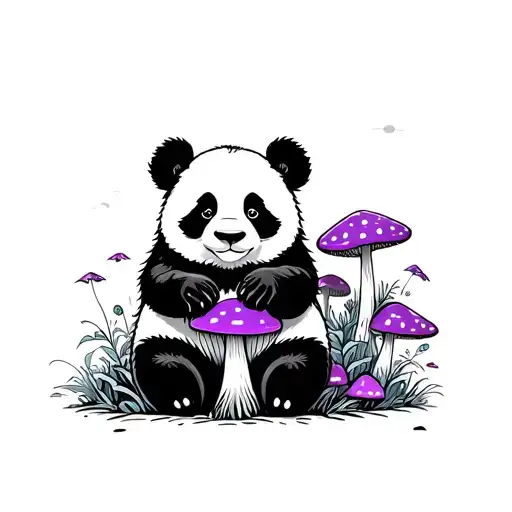 Panda Sitting On Purple Mushroom