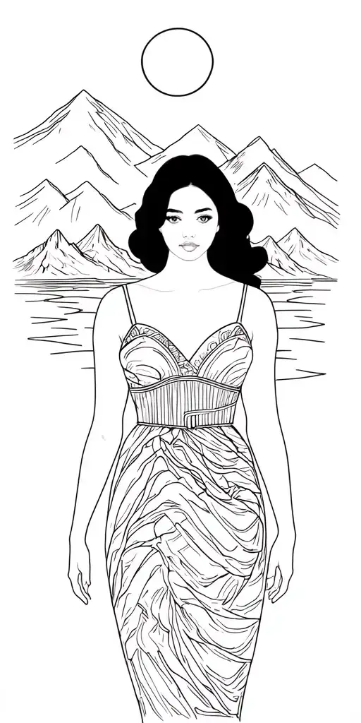 Full Body Woman In Dress And Mountains In Background