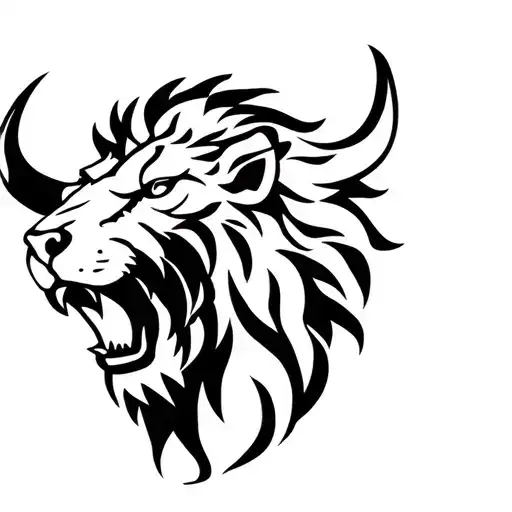 Bull With Lion Roaring Lion's Head