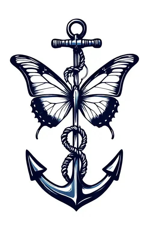 Butterfly And Navy Anchor Intertwined